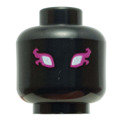 Lego Minifig Head Mister F, White Eyes, Magenta Eyeshadow with Flames print / Black