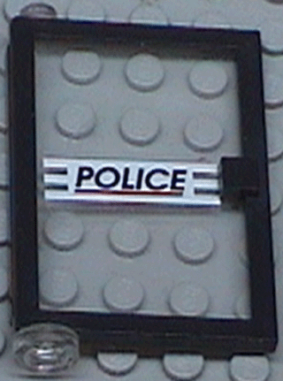 Lego Door 1 x 4 x 5 Left with Trans-Clear Glass and 'POLICE' Red Line Pattern (Sticker) - Set 6398
