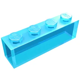 Brick 1 x 4 without Bottom Tubes / Trans-Light Blue