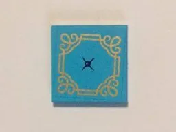 Tile 2 x 2 with Seat Cushion with Black Button and Gold Swirls Pattern (Sticker) - Set 41101 / Medium Azure