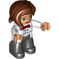 Duplo Figure with Long Hair Section in Front, with Black Legs, Red Neckerchief and 4 Buttons Print / White