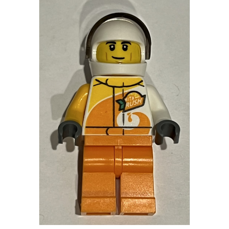 Lego Racer, White and Orange Jumpsuit with 'VITA RUSH', White Helmet with Visor (3626cpr3025 Head)