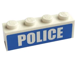 Brick 1 x 4 with White 'POLICE' Bold Font on Blue Background Pattern (Sticker) - Sets 7498 / 7743
