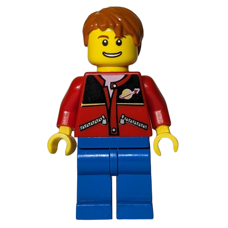 Lego Man, Red Jacket with Classic Space Logo, Dark Orange Hair