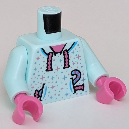 Lego Torso, Dark Pink Laces, Pockets with Candy print, Light Aqua Arms, Dark Pink Hands / Light Aqua