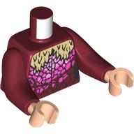 Lego Torso with Long Arms, Tan Fur Collar, Dark Pink/Bright Pink Scales/Jewels print, Dark Red Arms, Light Nougat Hands / Dark Red