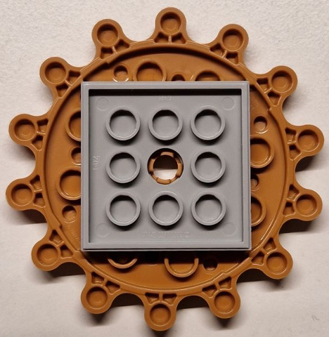 Lego Turntable 6 x 6 x 2/3 Gear 14 Tooth with Light Bluish Gray Square Base, Free-Spinning (35446 / 61485)