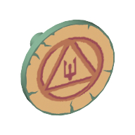Lego Shield Round Flat with Circle, Triangle and Trident on Gold Background Print
