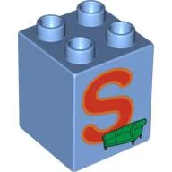Duplo Brick 2 x 2 x 2 with 'S' and Sofa / Couch Print / Medium Blue