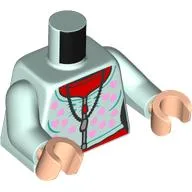 Torso Sweater, Bright Pinks Spots and Zipper, Red Undershirt, Necklace Print, Light Aqua Arms, Light Nougat Hands / Light Aqua