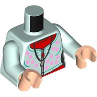 Lego Torso Sweater, Bright Pinks Spots and Zipper, Red Undershirt, Necklace print, Light Aqua Arms, Light Nougat Hands / Light Aqua