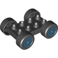 Duplo Car Base, 2 x 4 with Black Tires and Blue Spokes Wheels Print / Black