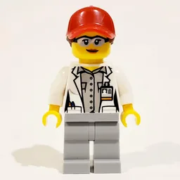 Scientist - White Torso, Labcoat, Light Bluish grey Legs, Red Cap