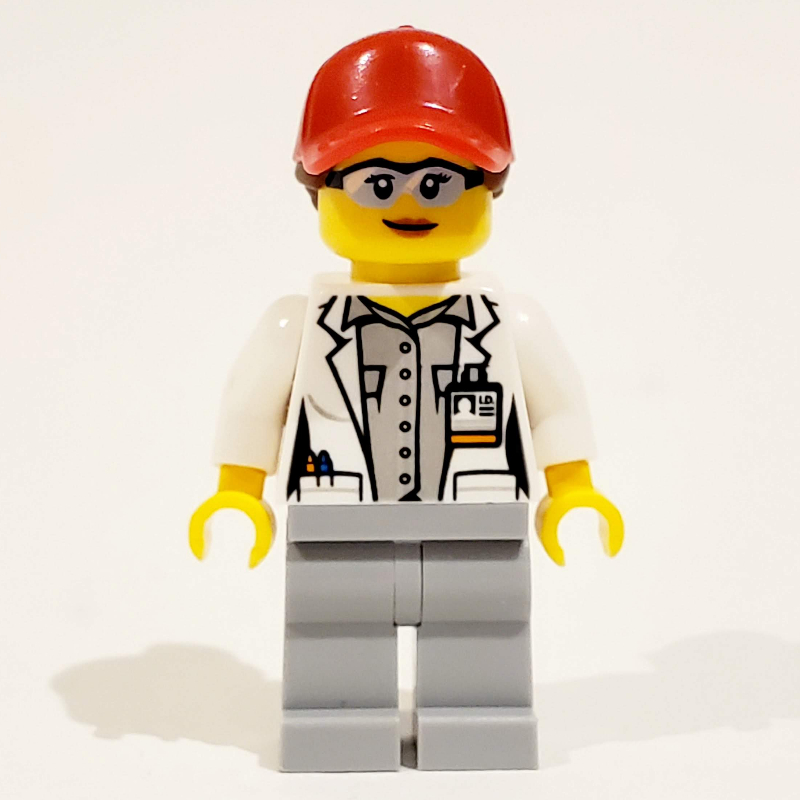 Lego Scientist - White Torso, Labcoat, Light Bluish grey Legs, Red Cap