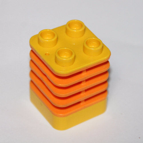 Lego Duplo Brick 2 x 2 x 2 Yellow with Flex Spring / Orange