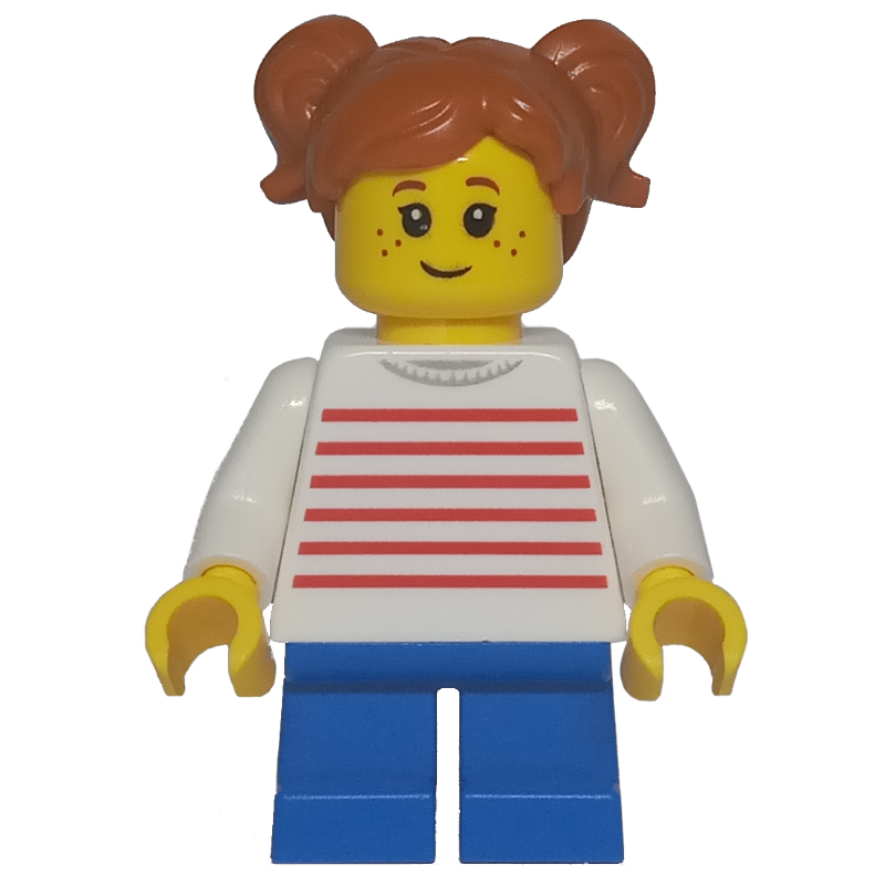 Lego Kid - White Torso, Blue Legs, Dark Orange Hair