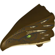 Animal Body Part, Bird / Dragon Head, Upper Jaw with Lime Eyes and Scales / Horns Print / Dark Brown