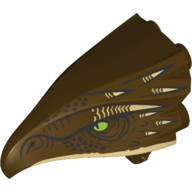 Lego Animal Body Part, Bird / Dragon Head, Upper Jaw with Lime Eyes and Scales / Horns Print / Dark Brown