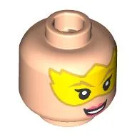 Minifig Head Electro, Yellow Mask, Coral Lips, Open Mouth Smile / Light Nougat