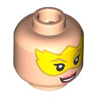 Lego Minifig Head Electro, Yellow Mask, Coral Lips, Open Mouth Smile / Light Nougat