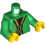 Lego Torso Robe with Gold Trim, Gold Asian Symbol Print (Hutchins), Green Arms, Yellow Hands / Green