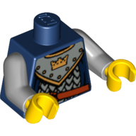 Lego Torso Armor, Scale Mail, Crown on Collar Print, Light Bluish Gray Arms, Yellow Hands / Dark Blue