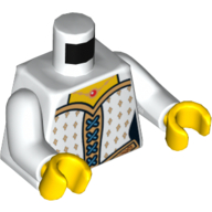Lego Torso Corset with Gold Diamonds, Blue Laces, Gold Belt and Necklace with Red Round Jewel Print, White Arms, Yellow Hands / White