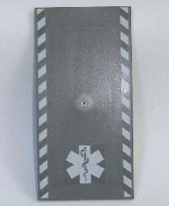 Lego Tile 8 x 16 with Bottom Tubes on Edges with White Safety Stripes and EMT Star of Life Pattern (Stickers) - Set 7892