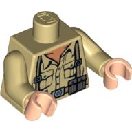 Lego Torso Shirt, Open Collar, Ammo Belt & Suspenders Print, Tan Arms, Light Nougat Hands / Tan