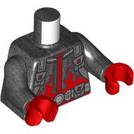 Lego Torso Jacket, Silver Harness with Pockets, Red Flames Print, Pearl Titanium Arms, Red Hands / Pearl Titanium
