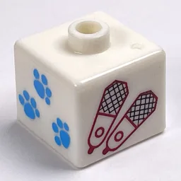 Pen Bead, Square with Paw Print and Snowshoes Print / White