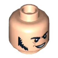 Minifig Head Jesus, Dark Brown Sideburns and Crooked Smile Print [Hollow Stud] / Light Nougat
