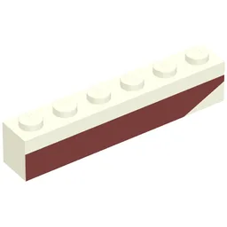 Brick 1 x 6 with Dark Red Bottom Stripe Inverted Slope Up at Right End Print - Set 611-2