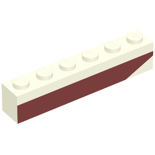 Lego Brick 1 x 6 with Dark Red Bottom Stripe Inverted Slope Up at Right End Print - Set 611-2 / White