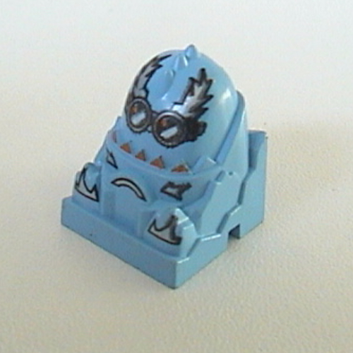 Lego Racer Driver Head, Brick Special 2 x 2 Round, Goggles, Silver Flames, Dark Tan Teeth print (Freeze)