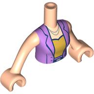Lego Minidoll Torso Woman with Lavender Jacket, Dark Blue Trim, Necklace, Gold Shirt print, Light Nougat Arms and Hands / Light Nougat