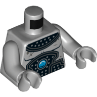 Lego Torso Armor, Black with Silver Circles and Blue Round Jewel Print, Light Bluish Gray Arms and Hands / Light Bluish Gray