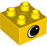 Lego Duplo Brick 2 x 2 with Eye with White Spot Print, on Two Sides - Type 1 / Yellow
