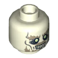 Minifig Head King of the Dead, Dual Sided, Ghost with Glowing Eyes and Moustache, Bottom Teeth / Top and Bottom Teeth Print [Hollow Stud] / Glow in Dark White