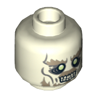 Lego Minifig Head King of the Dead, Dual Sided, Ghost with Glowing Eyes and Moustache, Bottom Teeth / Top and Bottom Teeth Print [Hollow Stud] / Glow in Dark White