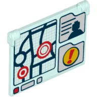 Glass for Window 1 x 4 x 3 - Opening with Map, Minifig Silhouette and Exclamation Mark Print / Trans-Light Blue