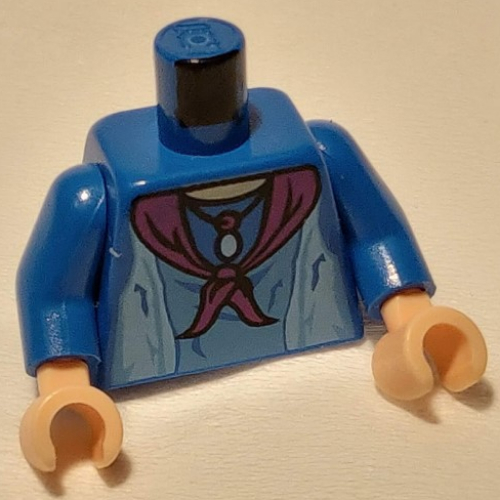 Lego Torso Vest, Purple Scarf, Necklace with Pendant Print, Blue Arms, Light Nougat Hands / Blue