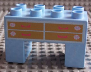 Lego Duplo, Brick 2 x 4 x 2 with 2 x 2 Cutout on Bottom with Dressing Table Pattern (Sticker) - Set 4820