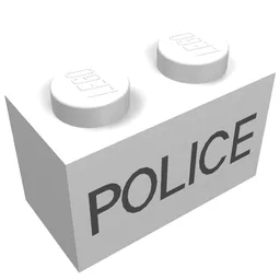 Brick 1 x 2 with Thin Black 'POLICE' Print / White