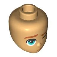 Minidoll Head, Nougat Eyebrows, Dark Turquoise Eye, One Eye Closed, Sad Smirk Print / Warm Tan