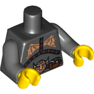 Lego Torso Armor with Gold Dragon Wings, Dwarf Head Buckle and Pouches Print, Dark Bluish Gray Arms, Yellow Hands / Black