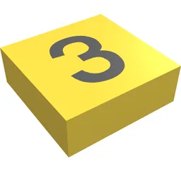 Tile 1 x 1 with Black '3' Print / Yellow