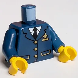 Torso, Double Breasted Suit with Gold Buttons and Airplane Logo Pin, Front Pockets, Black Tie Print, Dark Blue Arms, Yellow Hands / Dark Blue