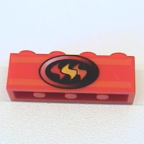 Lego Brick 1 x 4 with Fire Logo Print / Red