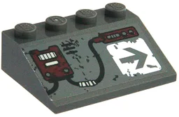 Slope 33 3 x 4 with Dark Red Mechanical Panels and Arrow on Worn White Background Pattern Model Right Side (Sticker) - Set 70009